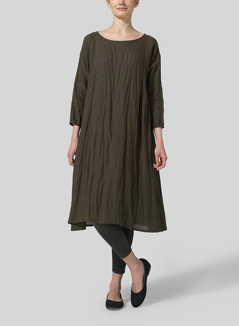 Linen A-Line Round Neck Dress