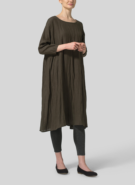 Linen A-Line Round Neck Dress