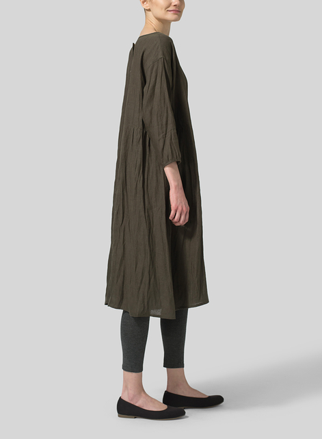 Linen A-Line Round Neck Dress