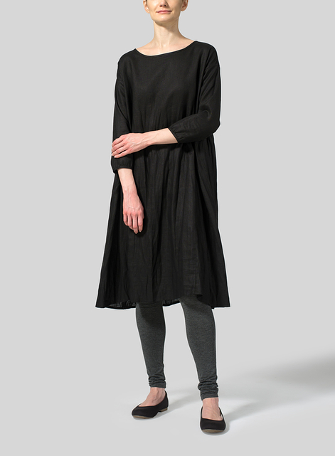 Linen A-Line Round Neck Dress