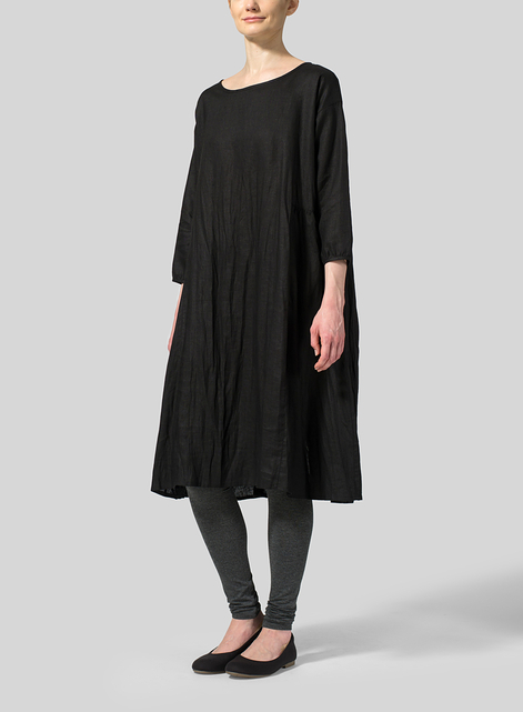 Linen A-Line Round Neck Dress