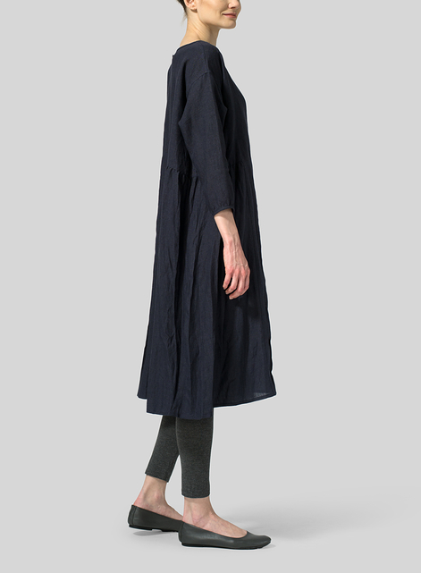 Linen A-Line Round Neck Dress