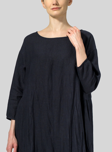 Linen A-Line Round Neck Dress