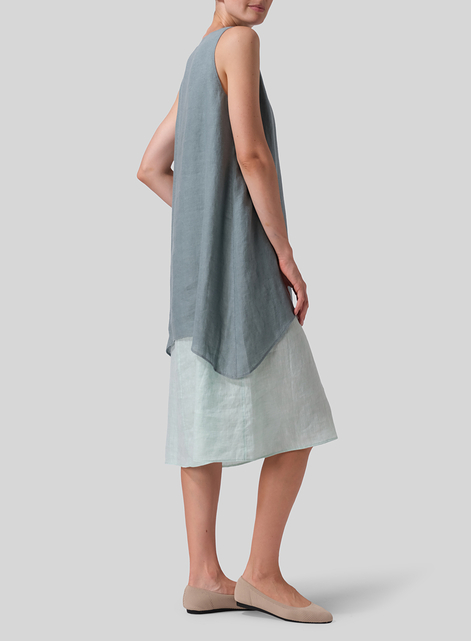 Linen Double Layer Sleeveless Tunic Dress