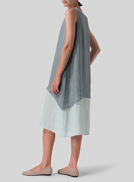 Linen Double Layer Sleeveless Tunic Dress