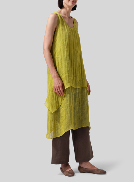 Linen Double Layer Sleeveless Long Tunic