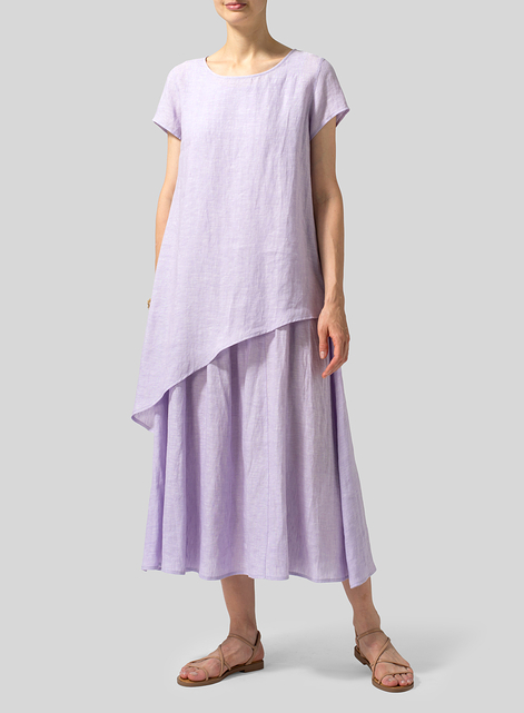 Linen Double Layers Flowy Long Dress