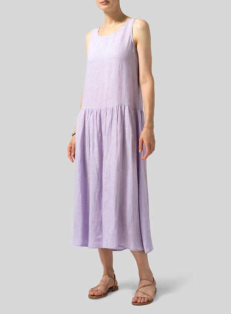 Linen Double Layers Flowy Long Dress