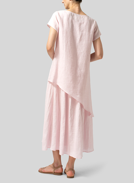 Linen Double Layers Flowy Long Dress