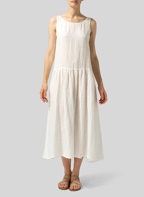 Linen Double Layers Flowy Long Dress