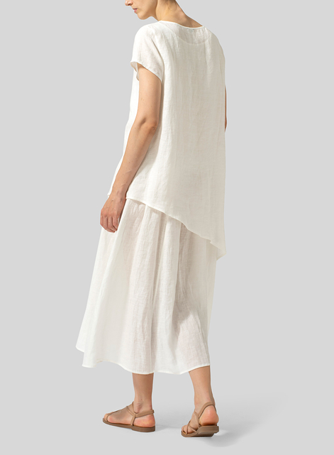 Linen Double Layers Flowy Long Dress