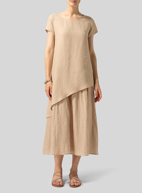 Linen Double Layers Flowy Long Dress