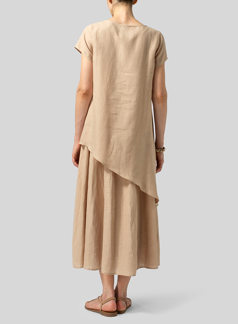 Linen Double Layers Flowy Long Dress