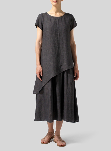 Linen Double Layers Flowy Long Dress