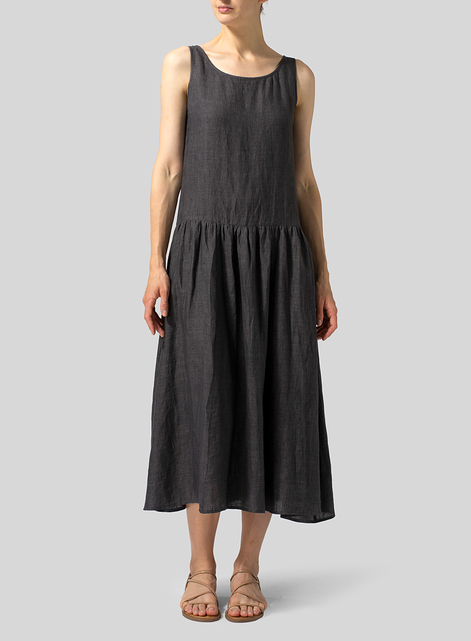 Linen Double Layers Flowy Long Dress