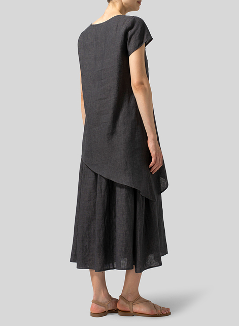 Linen Double Layers Flowy Long Dress