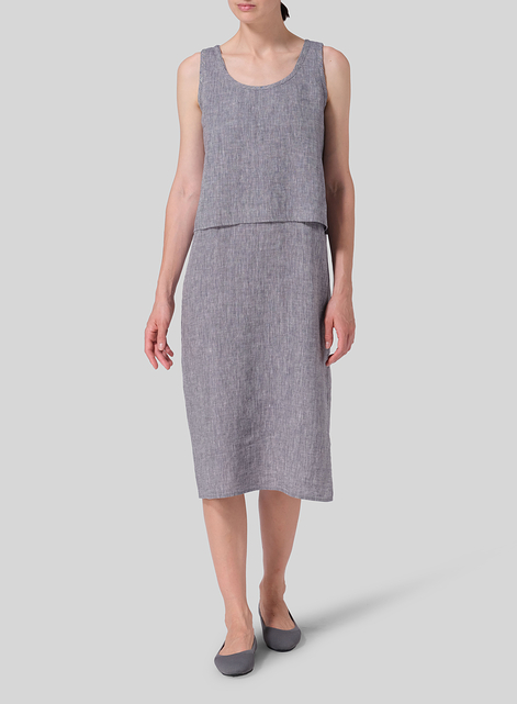 Linen Shift Dress Vest Suit