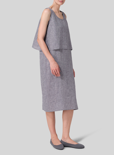 Linen Shift Dress Vest Suit