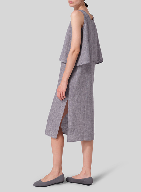 Linen Shift Dress Vest Suit