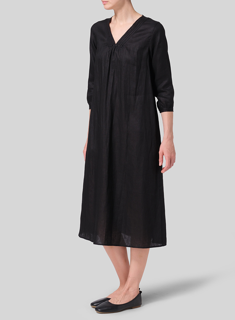 Linen A-line Embroidered Dress