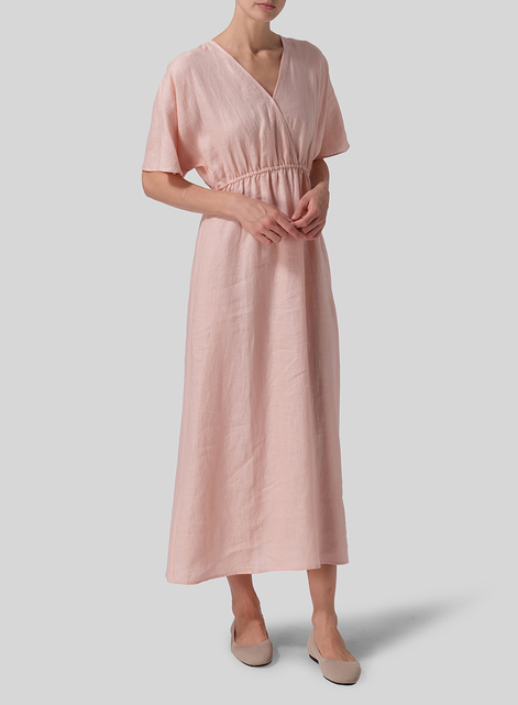 Linen V-Neck Dolman Sleeves Dress