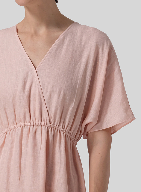 Linen V-Neck Dolman Sleeves Dress