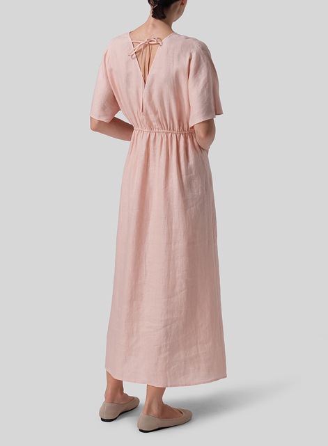 Linen V-Neck Dolman Sleeves Dress