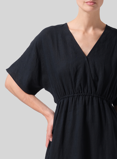 Linen V-Neck Dolman Sleeves Dress