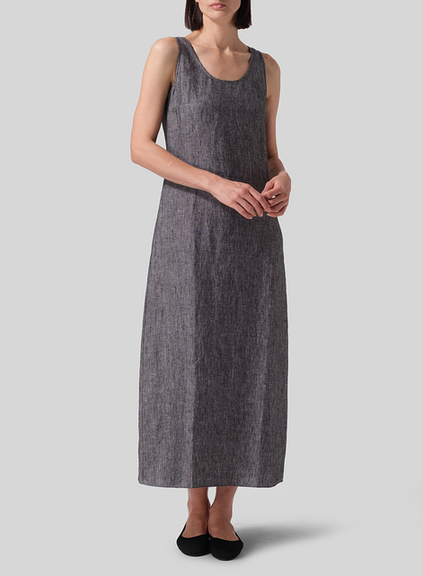 Linen Scoop Neck Sleeveless Long Dress