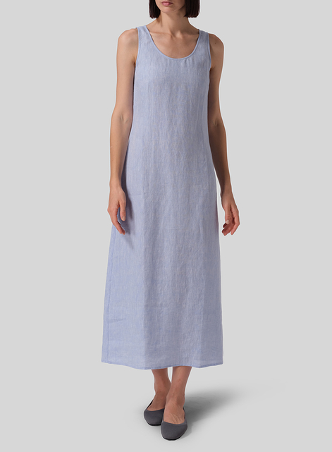 Linen Scoop Neck Sleeveless Long Dress