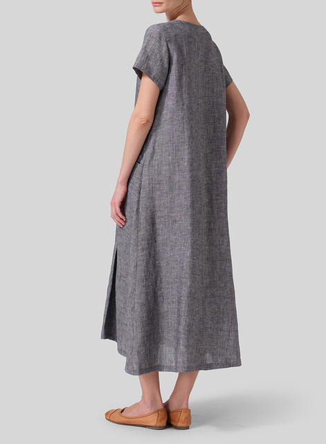 Linen Short Sleeves A-Line Dress