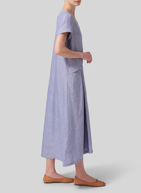 Linen Short Sleeves A-Line Dress