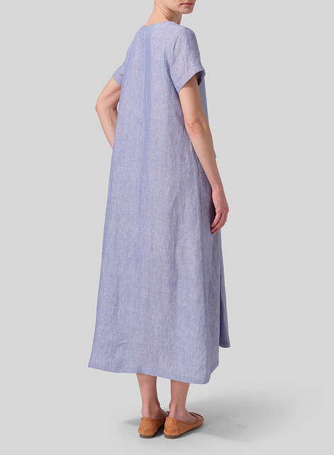 Linen Short Sleeves A-Line Dress