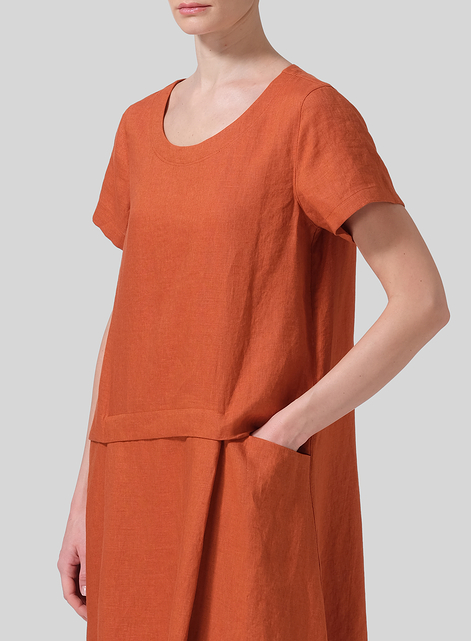 Linen Short Sleeves A-Line Dress