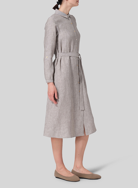 Linen Long-Sleeve Waist-Tie Dress