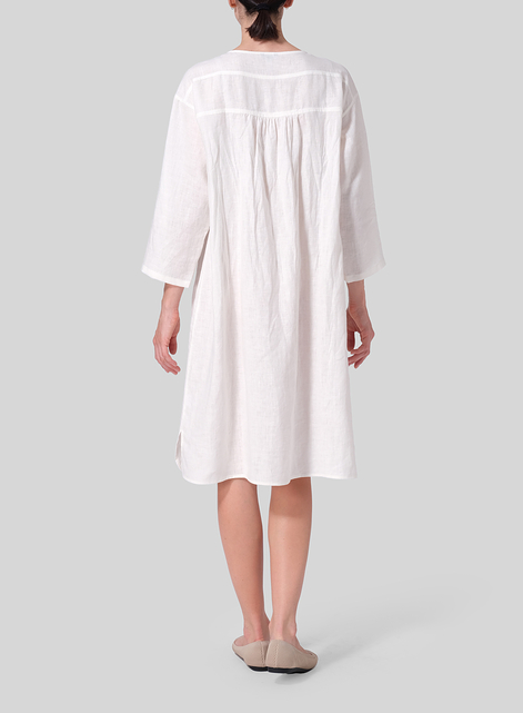 Linen Loose Roll-Tab Sleeve Midi Dress