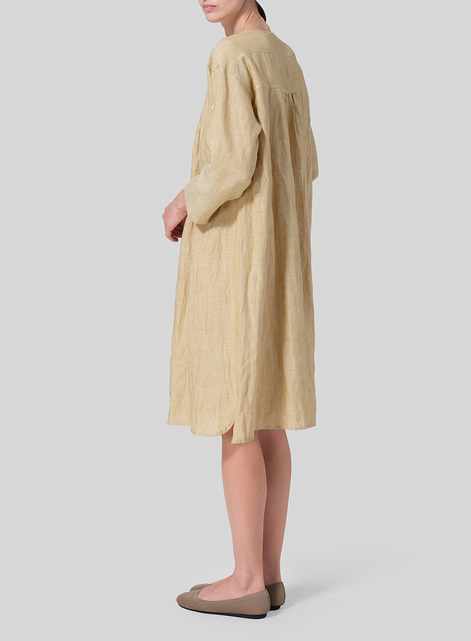 Linen Loose Roll-Tab Sleeve Midi Dress