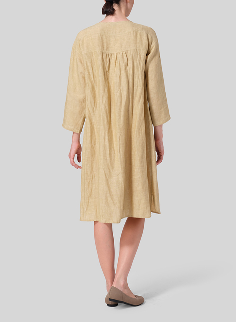 Linen Loose Roll-Tab Sleeve Midi Dress