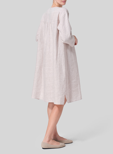 Linen Loose Roll-Tab Sleeve Midi Dress