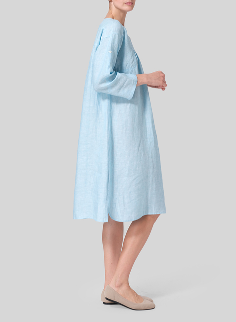 Linen Loose Roll-Tab Sleeve Midi Dress