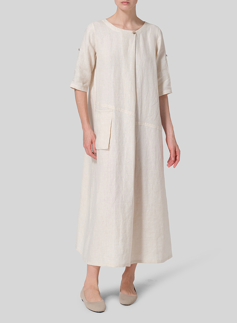 Linen Extra Long Center Pleated Dress