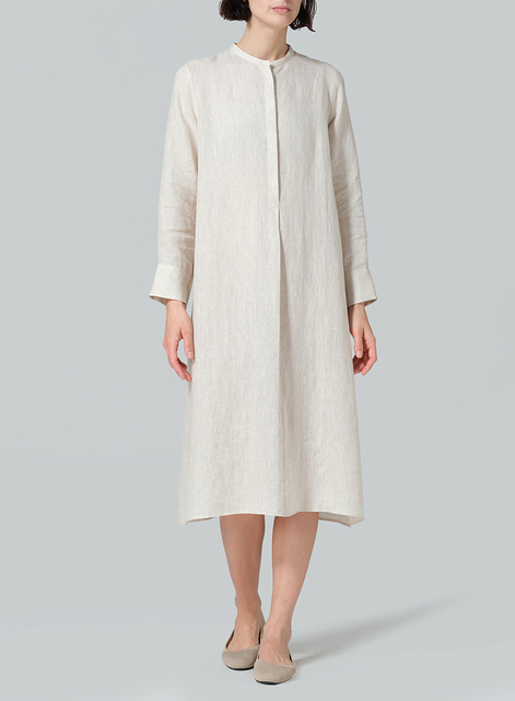 Linen A-shape Long Shirt Dress