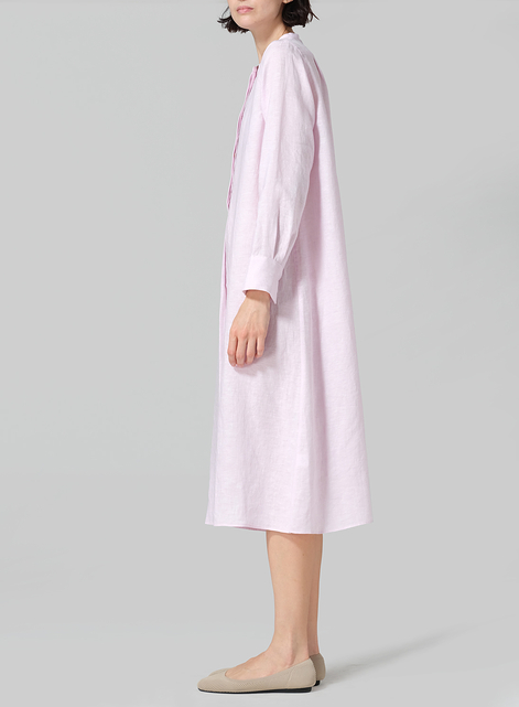 Linen A-shape Long Shirt Dress