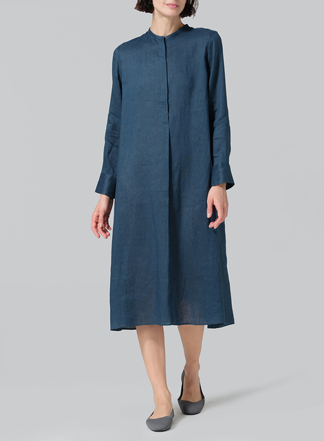 Linen A-shape Long Shirt Dress