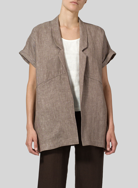 Twill Weave Linen Oversized Short Sleeve Jacket