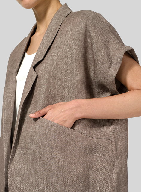 Twill Weave Linen Oversized Short Sleeve Jacket