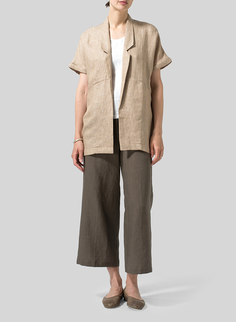 Twill Weave Linen Oversized Short Sleeve Jacket