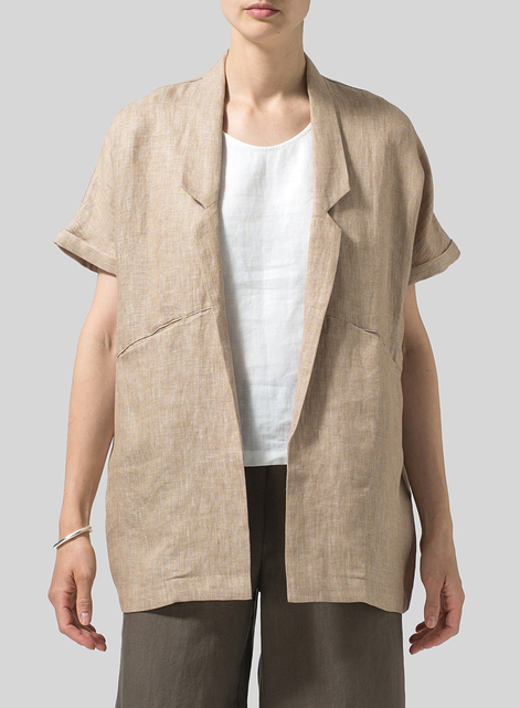 Twill Weave Linen Oversized Short Sleeve Jacket