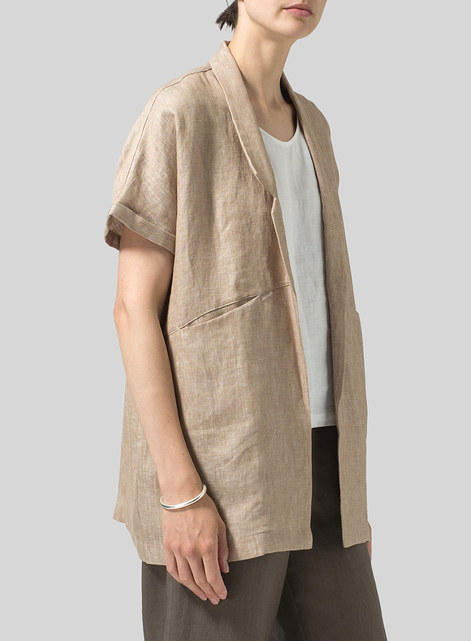 Twill Weave Linen Oversized Short Sleeve Jacket