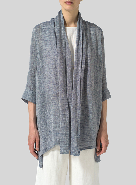 Linen Shawl Collar Open Front Jacket